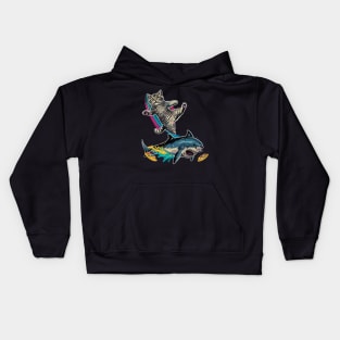 Cat Riding Shark Underwater Adventure Kids Hoodie